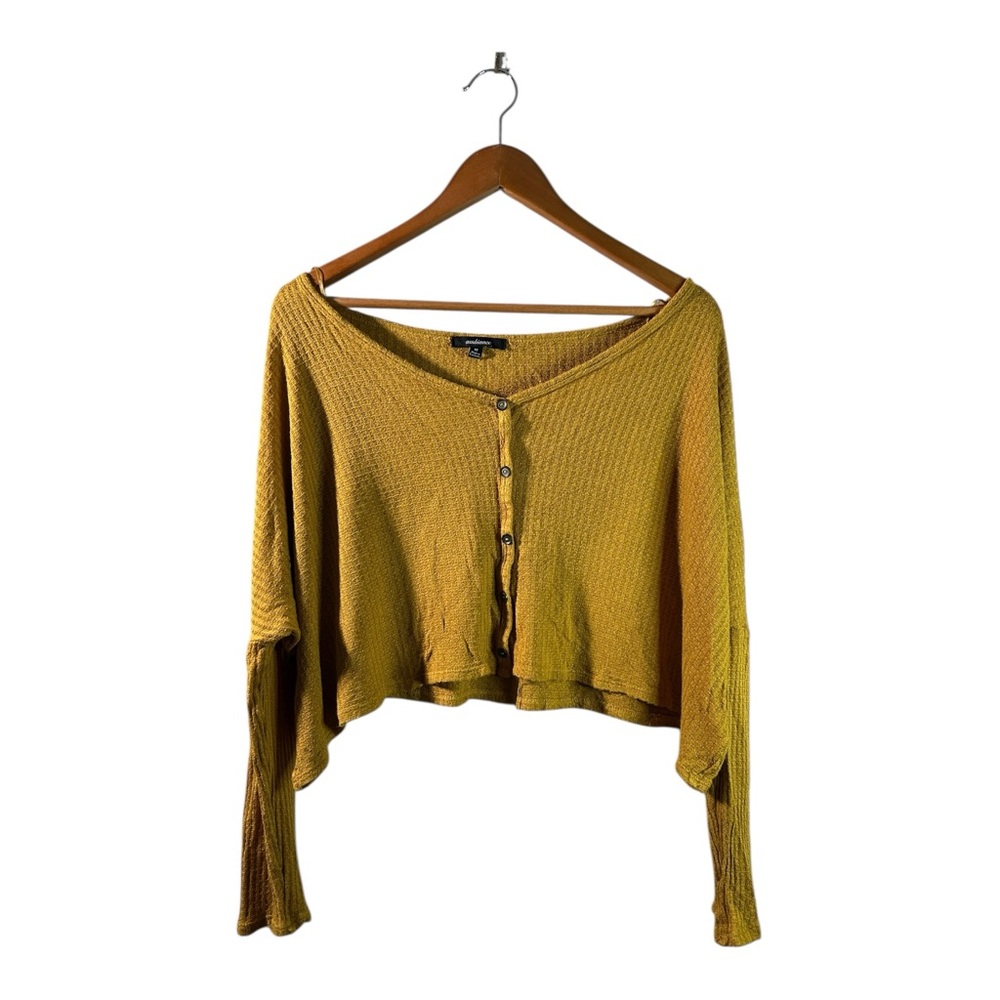 Cozy Ribbed Earth Tone Ambiance Gold Ribbed Long Sleeve Layering Top Lagenlook M